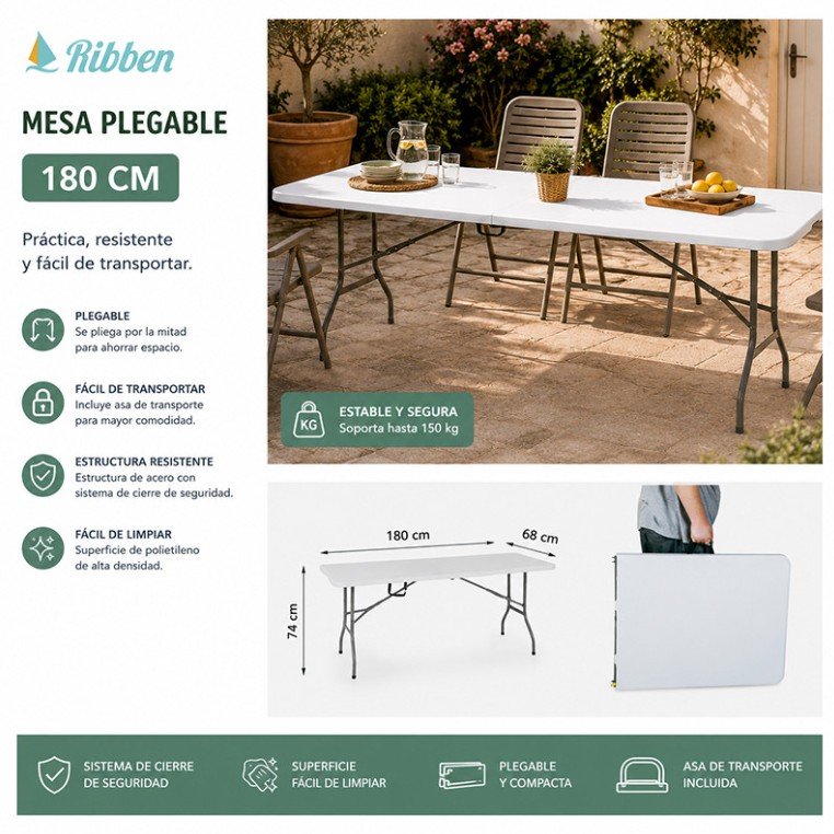 MESA PLEGABLE CATERING 180CM - Imagen 2