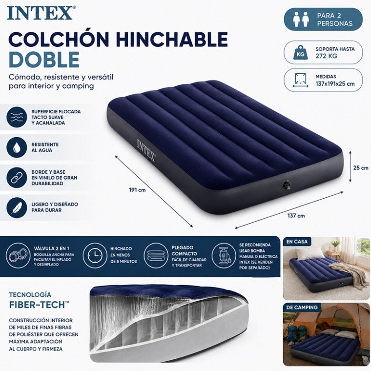 COLCHÓN HINCHABLE DOBLE 137X191X25CM - Imagen 2